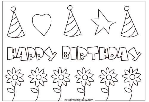 feliz cumpleaños con dibujos coloreados a mano